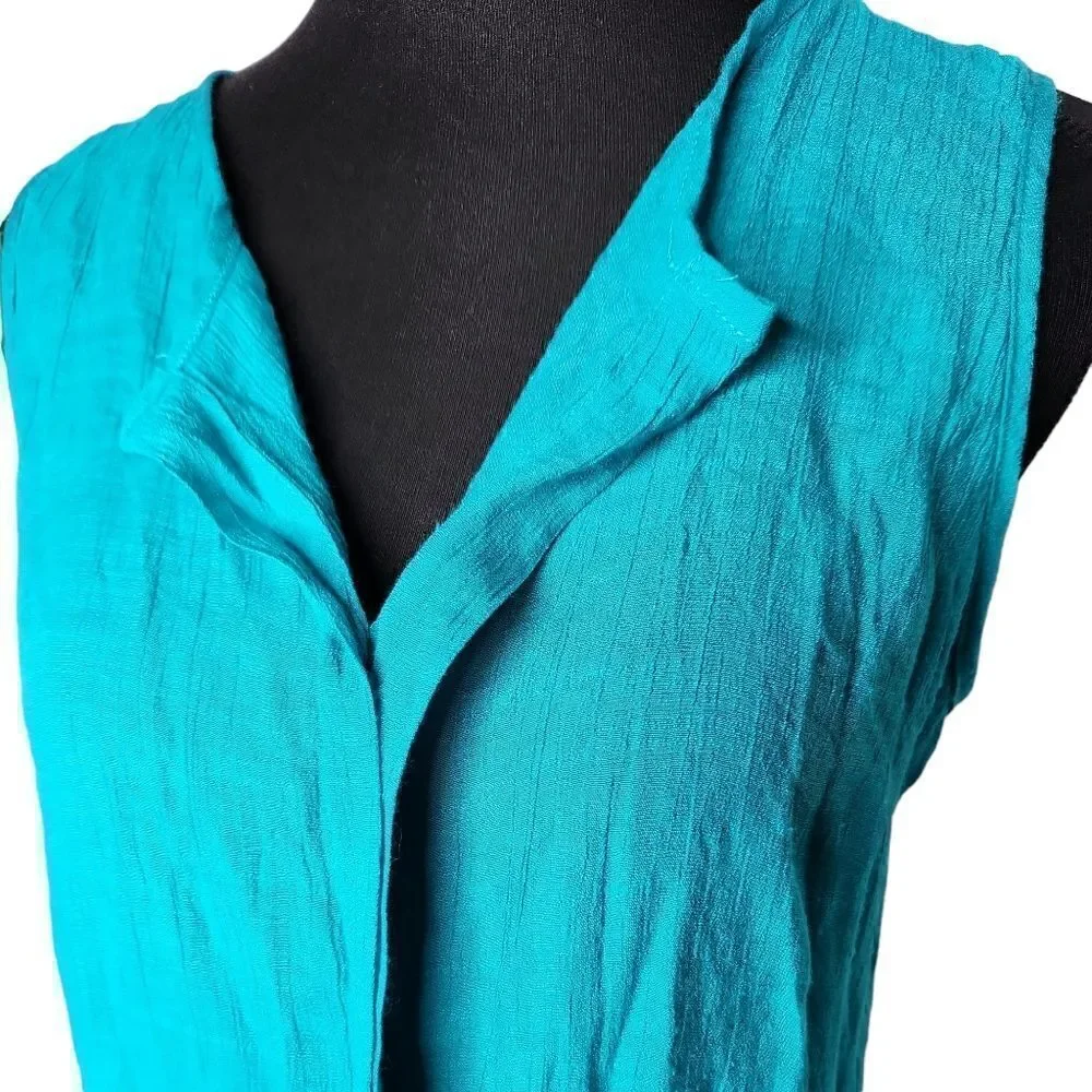 PerSeption Concept Tank Top Shirt Turquoise Blue Large V Neck Button Up - Picture 6 of 6